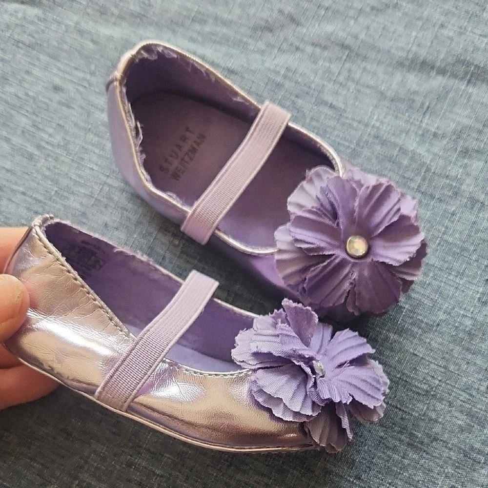 Stuart Weitzman Purple Baby Bud Flower Fancy Dress Shiny Baby Infant Shoe Size 3